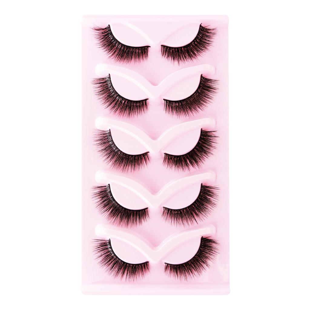 5 Pairs One-Piece False Eyelashes Dense Curling Hard Stem Design For Daily Eye Makeup