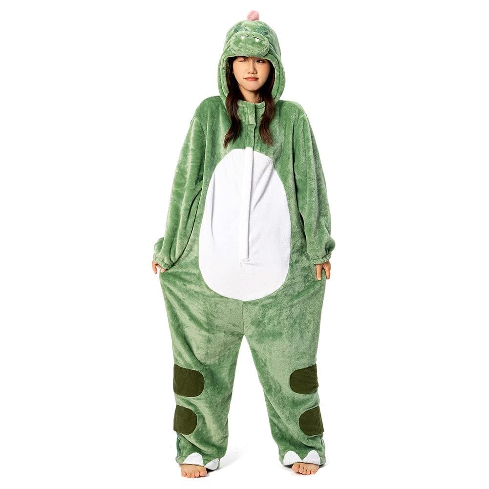 OLAOLA Dinosaur Kigurumi Pajamas for Animal Fluffy Winter Cute Loungewear for Warm and Warm for Cold Weather Flannel Material Size S Adults, Cosplay,