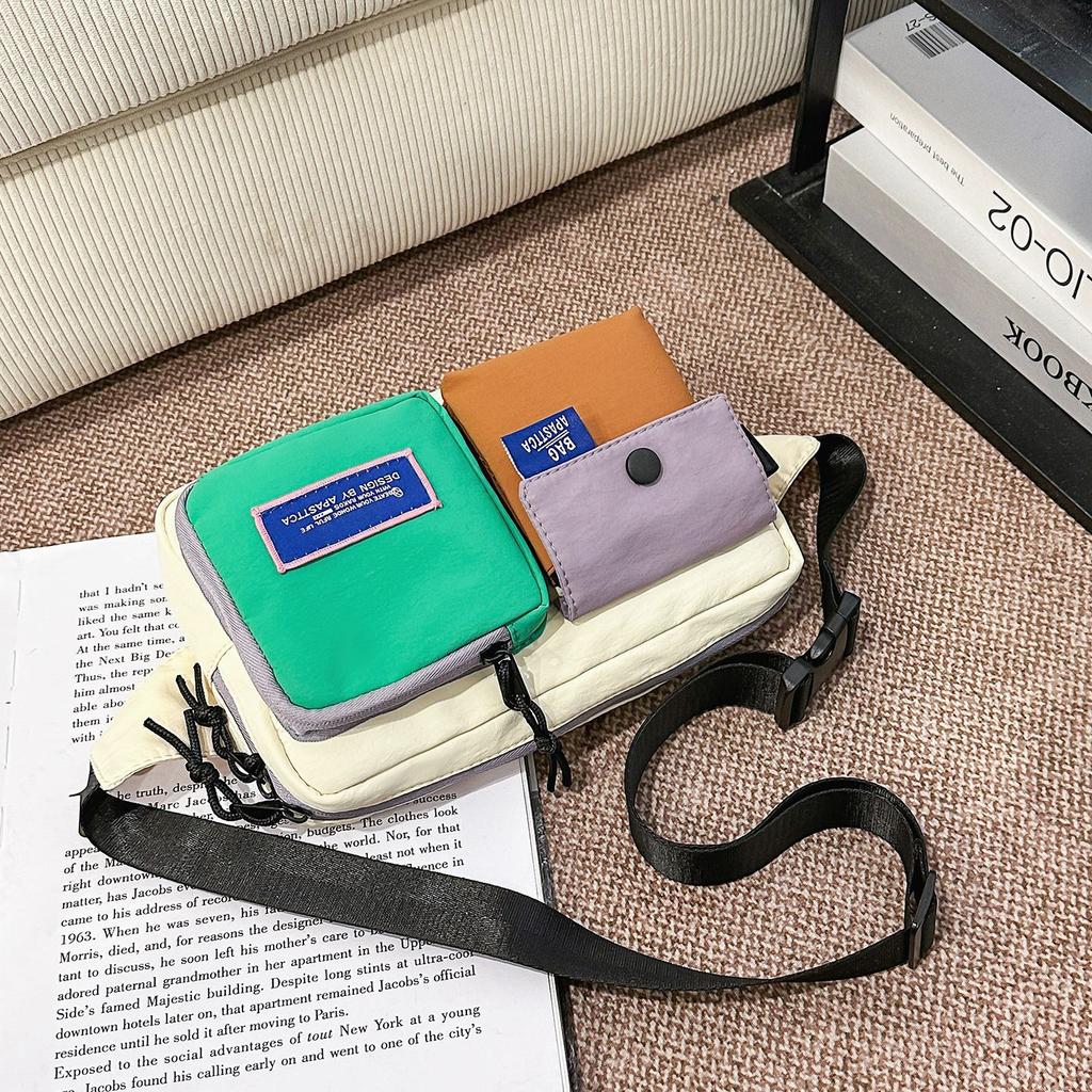 Schoolbag contrasting color splicing breast bag men's and women's trendy cool messenger bag Japanese versatile multi-functional fanny pack 1011