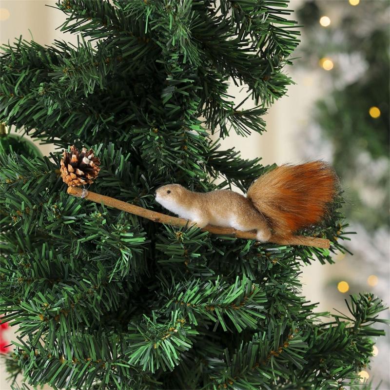 Artificial Squirrel Decoration Christmas Tree Hanging Ornament For Door Mantel Window Wedding Christmas Party Decoration