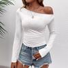 Women's Shirts Elegant Sexy Spring Summer New Casual Corseted Diagonal Shoulder Asymmetric Slim Long Sleeve Streetwear Top