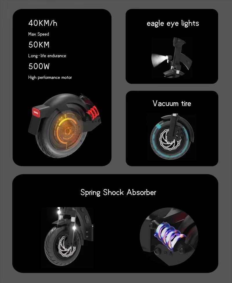 EU  Electric Scooter 2026 Peak 1100W 48V 13AH Max Speed 40km/h Max Range 50KM New  DT08 10inch Off Road  Escooter Foldable