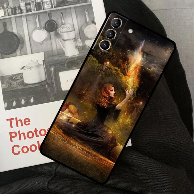 Halloween Witch Cat Phone Case For Samsung Galaxy S22 S23 S24 Ultra S20 S21 S24 FE S9 S10 Plus Note 10 20 Ultra
