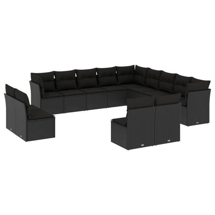 VidaXL Garden Lounge Set with Cushions 13 Pcs, Patio Sofas, Patio Furniture Set, Outdoor Furniture, Black 3218485