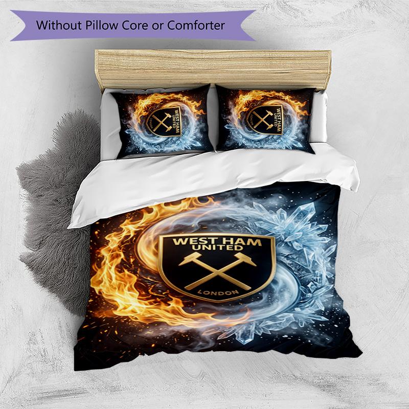 Set Lenzuola Stampato West Ham United Football 3 Pezzi, Comodo Set Copripiumino per Camera da Letto Amico della Pelle