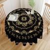 Gold Southwestern Paisley Circle Tablecloth - Boho Black Golden Bandana Outdoor Picnic Dinner Cover