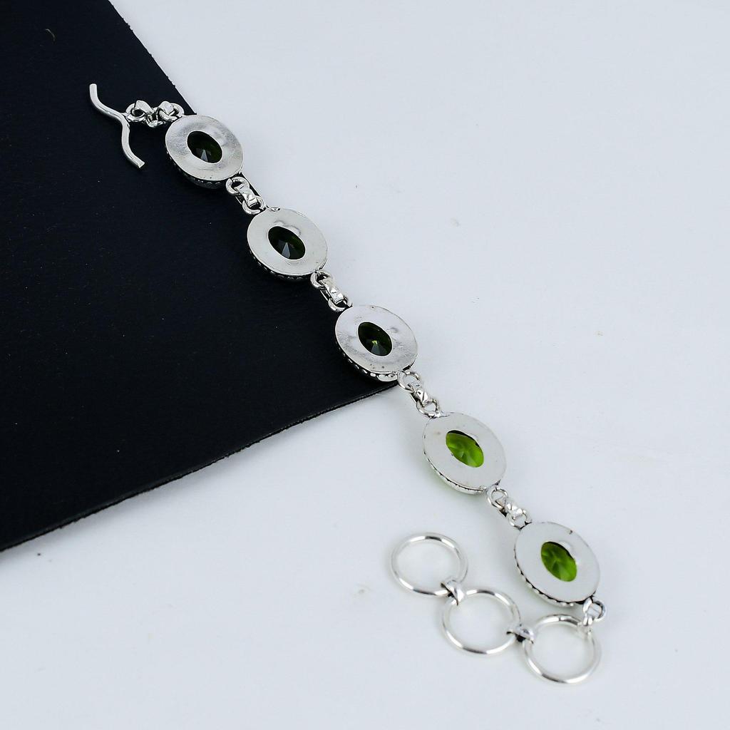 Fantastiskt Peridot Ädelsten Handgjort 925 Sterlingsilver Armband, Peridot Armband Till Fru , Unisex Armband Jubileumsgåva