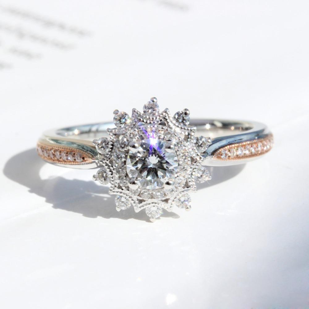 Vintage Lace Sunflower PT950 Plated Open Ring with Moissanite Simulant for Women adjustable