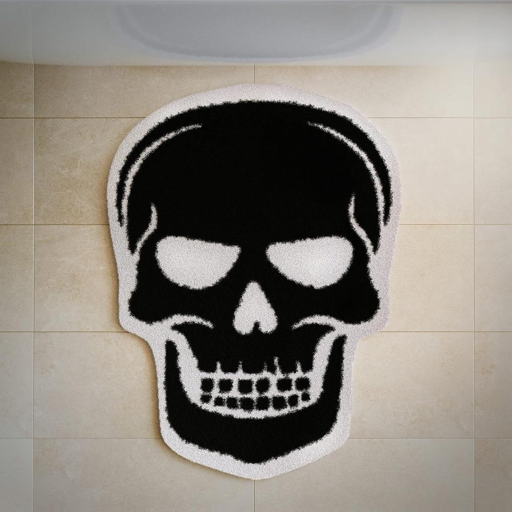 Imitation Cashmere Halloween Door Mat Microfiber Skull Decoration Entrance Door Mat Anti-slip Cartoon Bedside Floor Mat Bedside