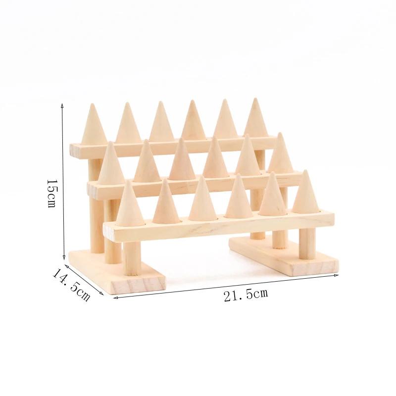 Wood Cone Ring Display Holder Jewelry Display Stand Ring Showcase Storage Tray for Counter Shows Base Shop Decor Display Rack