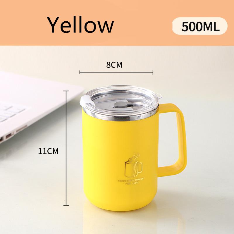 304 Double Stainless Steel Coffee Mug With Lid And Handle Thermal Insulation Cup 500ML
