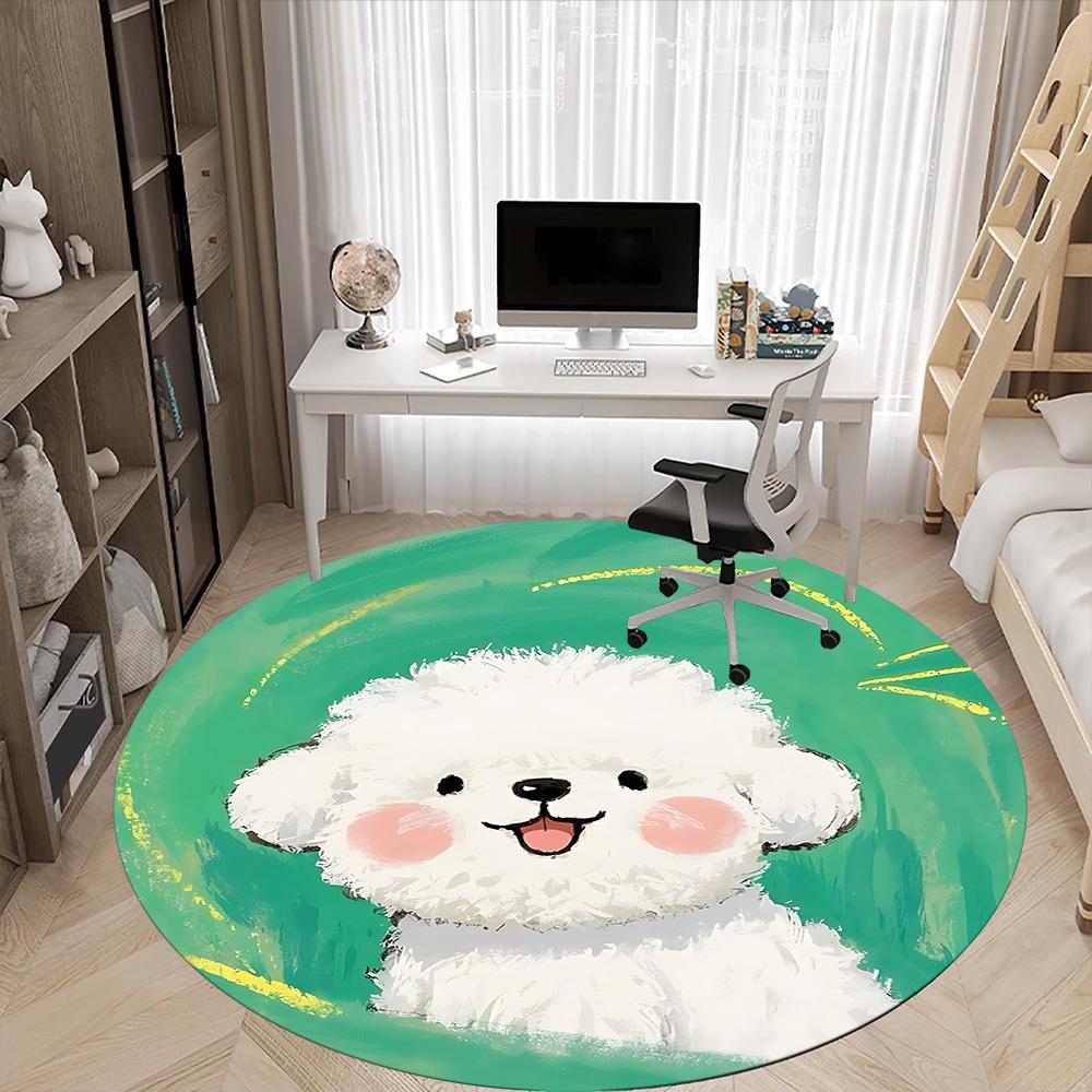 1pc Puppy Pet Office Round Area Rug,  Mat Suitable ForOffice, Under Office Chairs Bedroom Living Room Home Decor, Room Deco