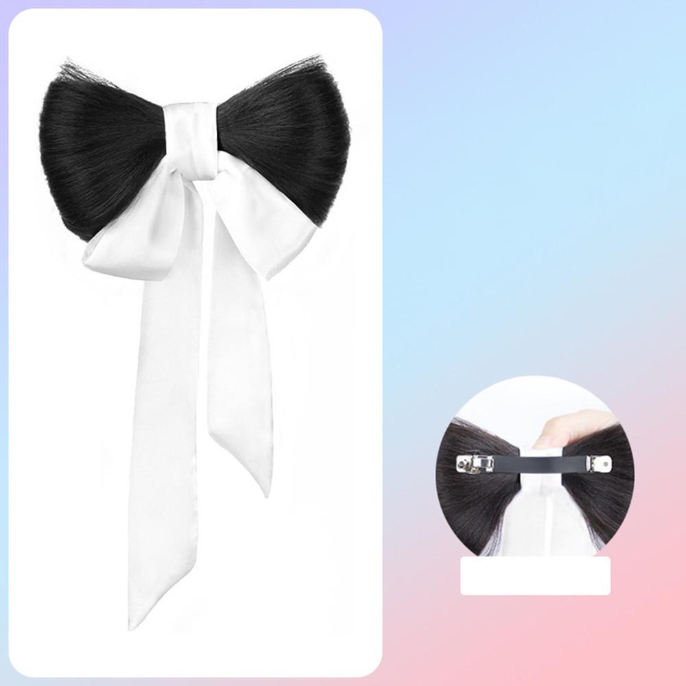 

синтетический Модный Корейский в Стиле Лента Бант Заколка для Волос Парик для Женщин Универсальный Парик в Форме Шара с Пружинным Зажимом Наращивание Волос чёрный