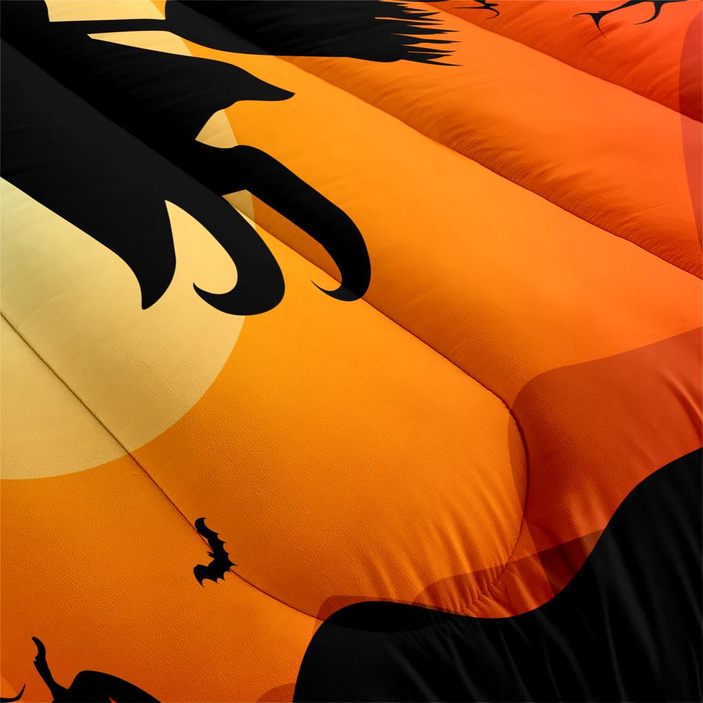 Halloween Digital Printing Bedding Feather Silk Cotton Quilt Night Sky Pumpkin Head Quilt Cover Three-piece Set