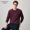 Comonboka Men's Autumn/Winter 100% Cashmere Striped Round Neck Pullover Sweater