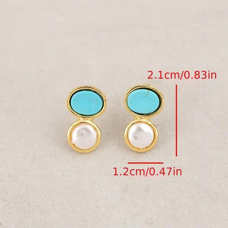 Vintage Goldfarbene Blaue Steine Imitation Perlen Ohrstecker Bohemian Metall Ohrstecker für Damen Schmuck