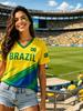 T-shirt Estiva Grafica a Maniche Corte con Scollo a V Stampa Brasile 10 da Donna Uomo Maglie Taglie Forti Maglietta Sportiva