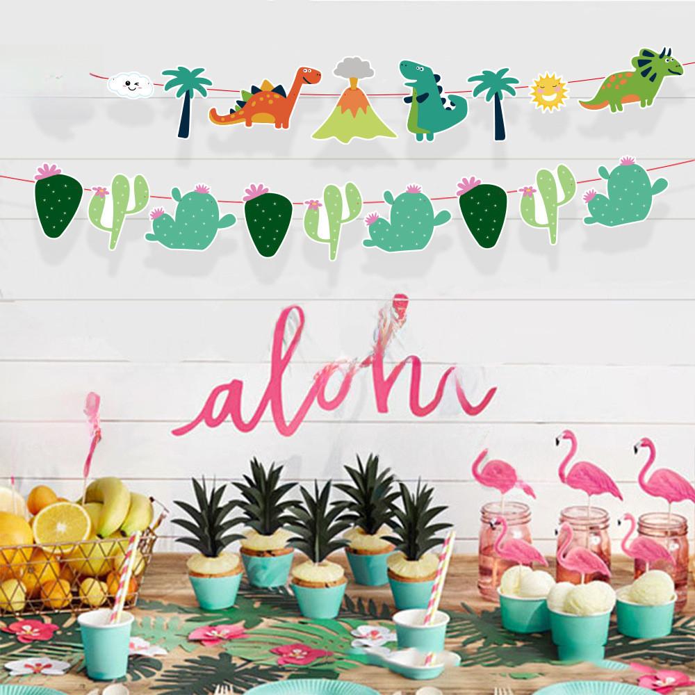 Flamingo And Playful Dinosaur Paper Decoration Garlands For Colorful Kids Birthday Parties