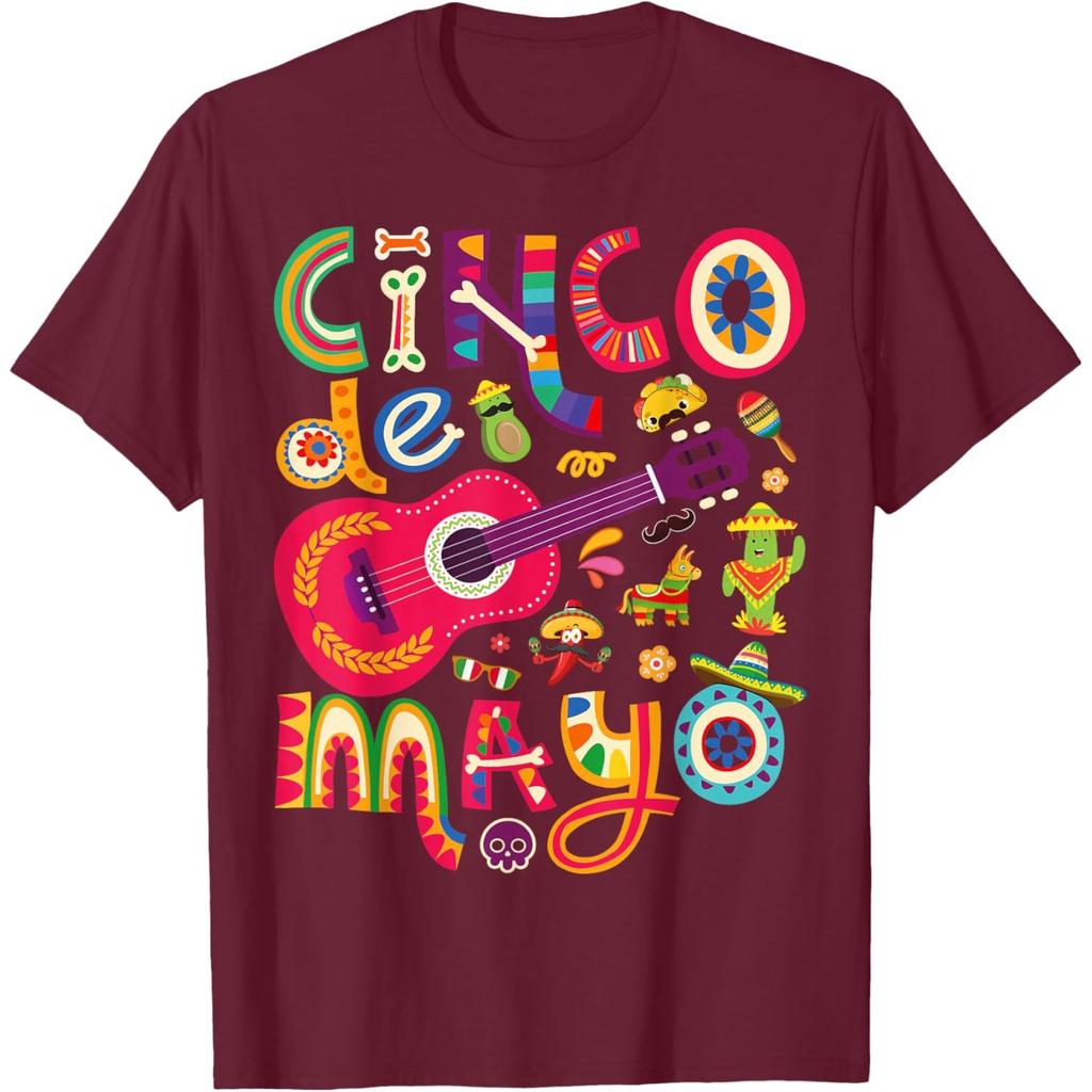 Cinco De Mayo Fiesta Guitar Graphic Tee Unisex's Casual Cotton T-Shirt
