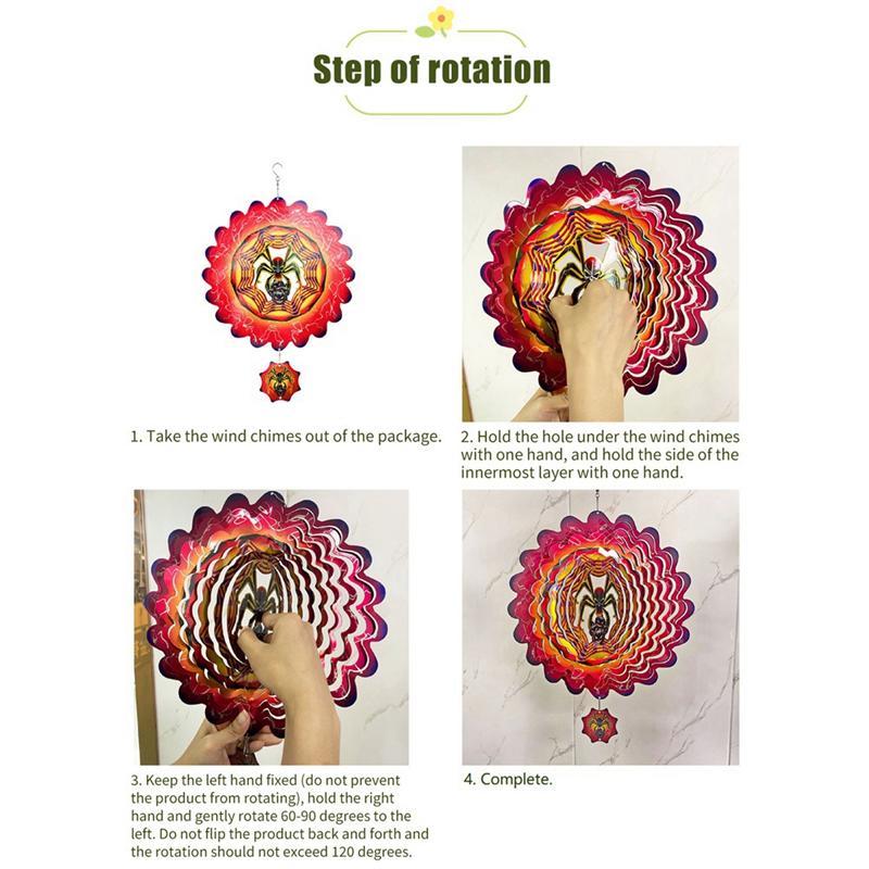 ABMH-Halloween Wind Spinner Rotating Garden Hanging Decor Kinetic Sculpture Wind Chime Yard Holiday Decoration