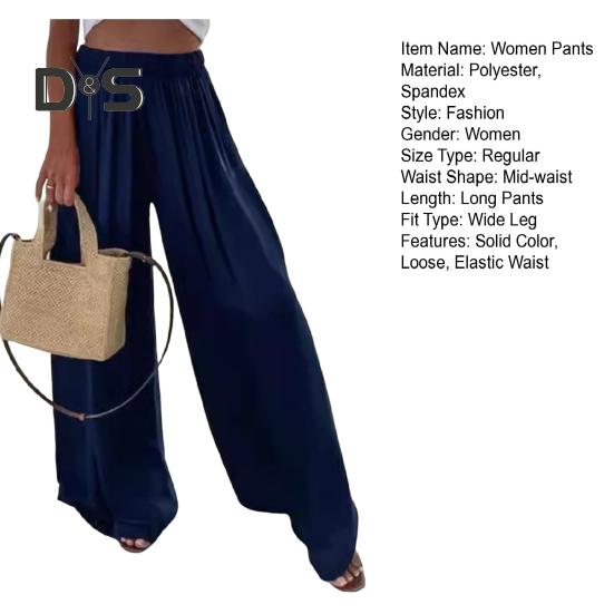 Damenhose, Übergröße, weites Bein, elastische Taille, Freizeithose, lockere Passform, einfarbig, dünne lange Hose für den Alltag