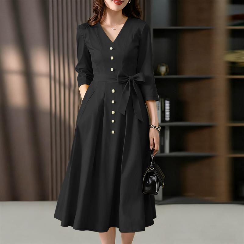 ZANZEA Women Casual V-Neck 3/4 Sleeve Loose Dress