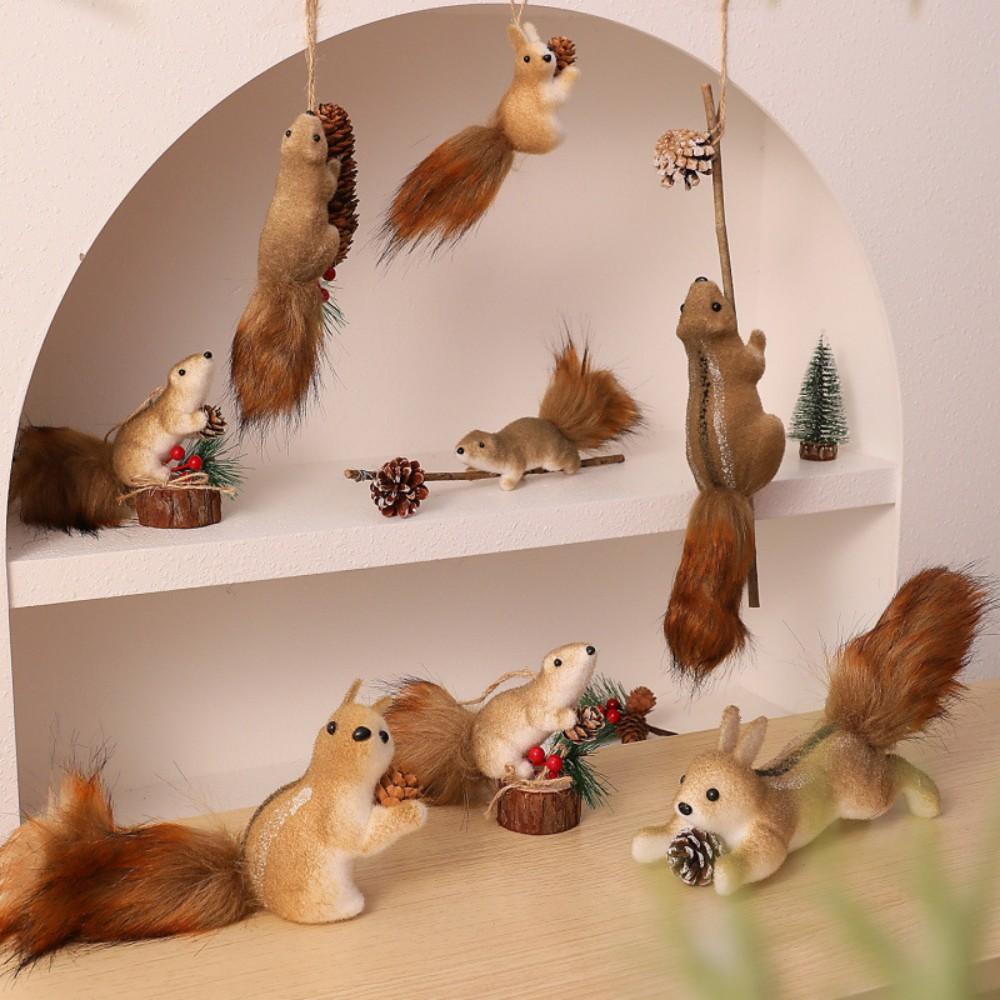 Cute Artificial Squirrel Pendant Christmas Tree Hangings Ornaments Simulated Squirrel Craft Xmas Garden Doll Pendant Decorations