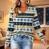 Women's V-Neck Long Sleeve Christmas Printed Lightweight Top for Spring and Summer