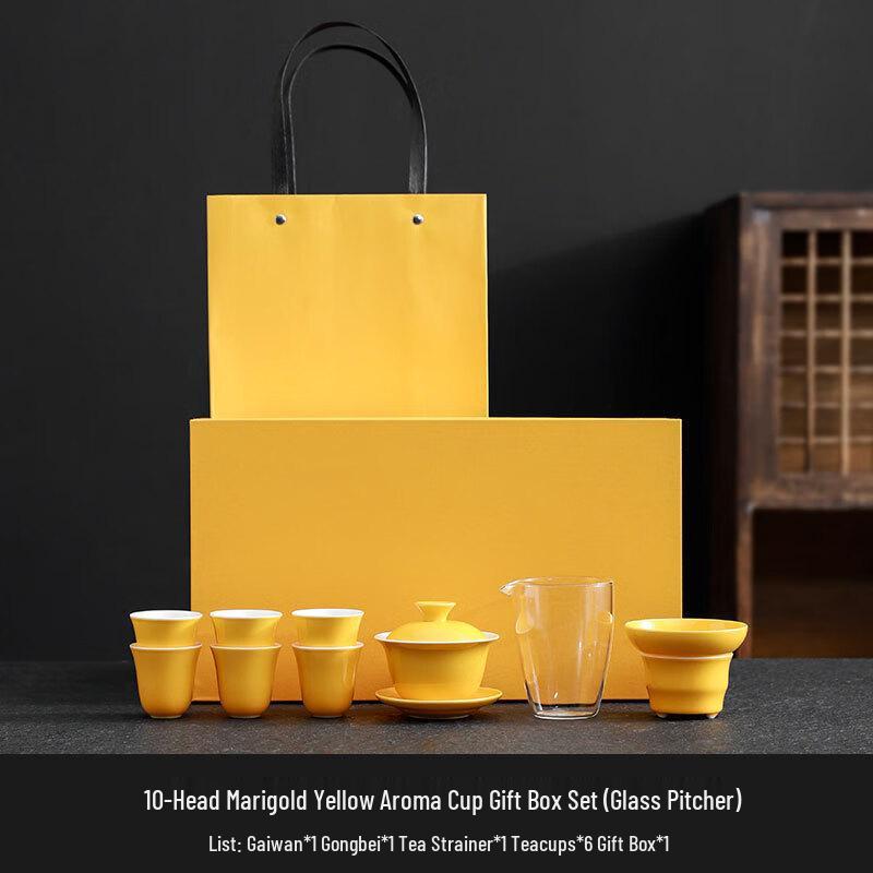 OIMG 10-Piece Ceramic Gaiwan Tea Set with Aroma Cups