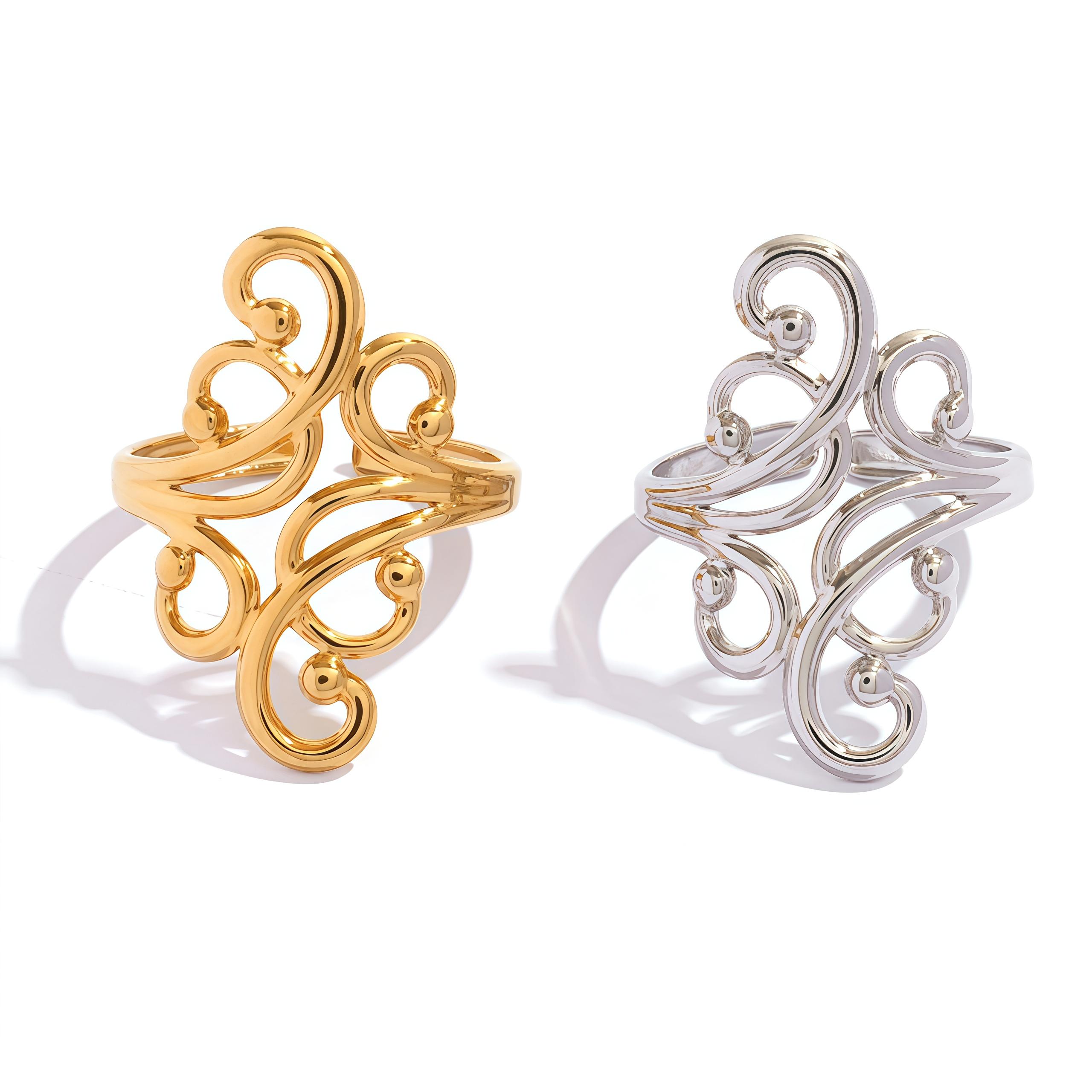 

Stainless Steel Hollow Adjustable Open Rings for Women 18K Gold Plated Waterproof High Quality Ladies Zircon For Vacation Etc resizable