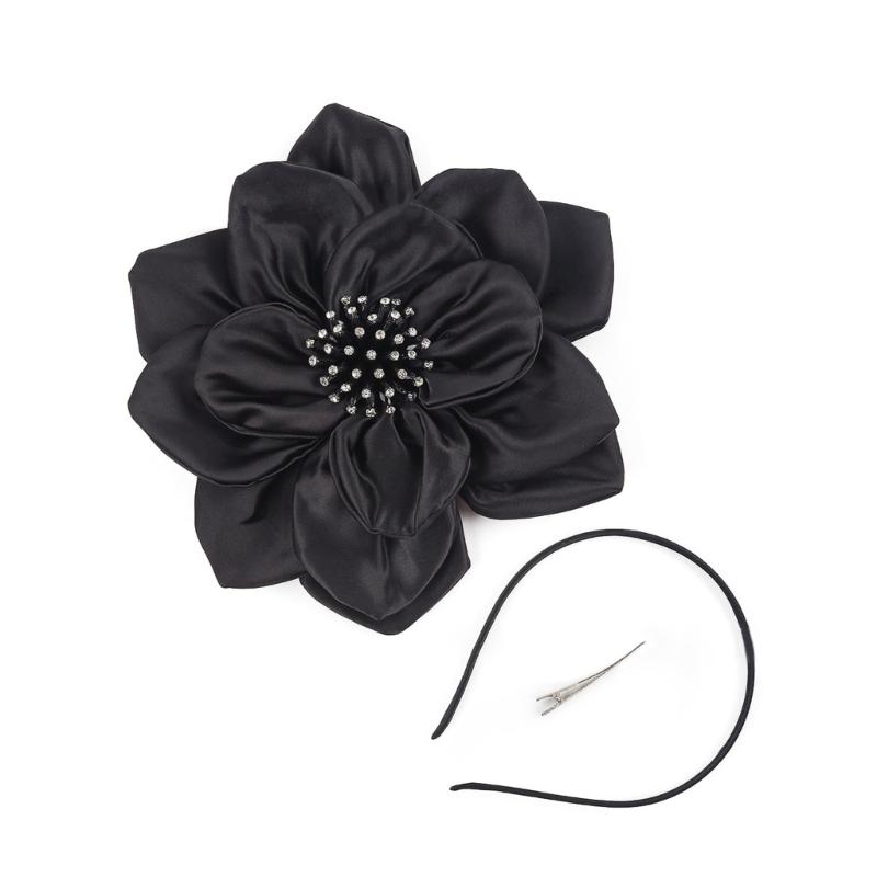 

Elegant Detachable Fabric Flower Hair Accessory For Bridal Functions Prom Gatherings Simple Design Firm Secure Headpiece чорний