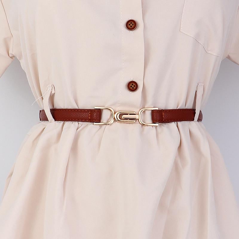 Pu Leather Minimalist Waist Belt With Metal Buckle For Office And Dresses Casual