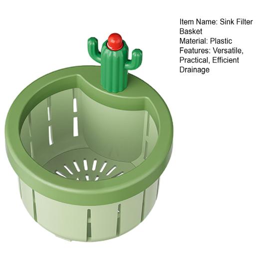 Cactus Sink Strainer Basket Kitchen Drain Filter with Wide Divider & Rotating Design Anti-Clog Anti-Odor Press Automatic Dumping Basket for Home