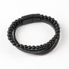 Herren Trendy Mehrschichtiges Leder & Vulkanstein Armband