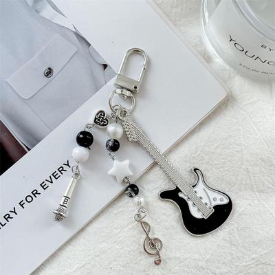 Trendige Gitarrenmikrofon Perlen Handykette Taschenanhänger Kreativer Süßer Schlüsselanhänger Rucksackanhänger Schmuck Mädchen Geschenk