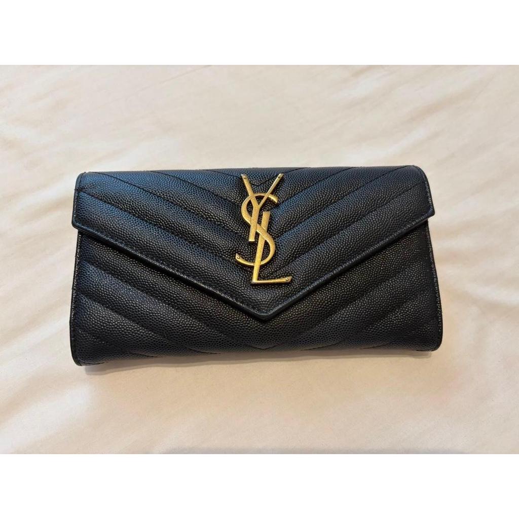Used SAINT LAURENT Yves Saint Laurent long wallet black with gold hardware