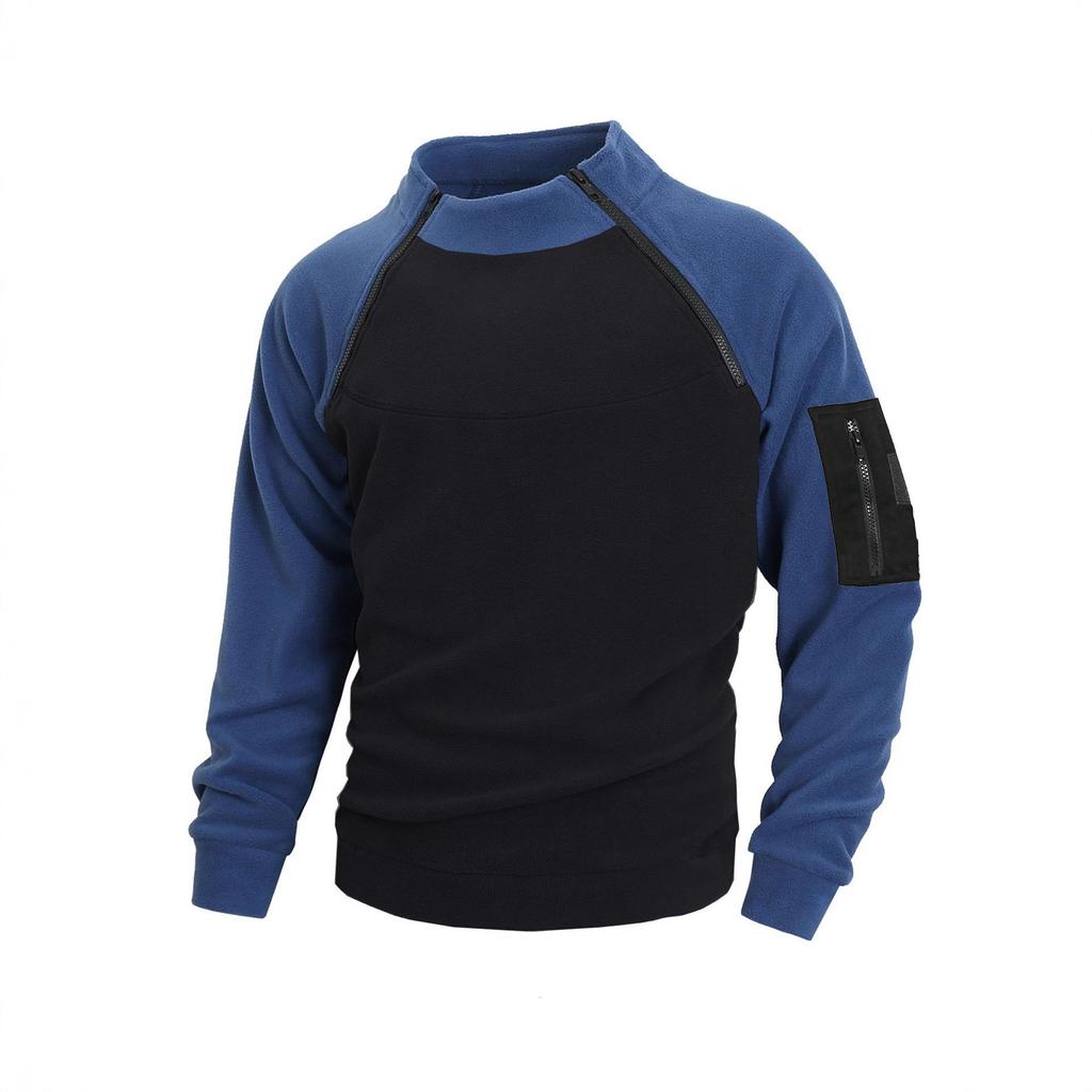 New Autumn and Winter New Slim Stand Collar Long Sleeve Pullover Personality Contrasting Casual Jacket for Men