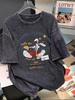 Tricou Dama cu Maneca Scurta Stil Retro American Spălat 2026 - Top Larg Imprimat Stil Vechi