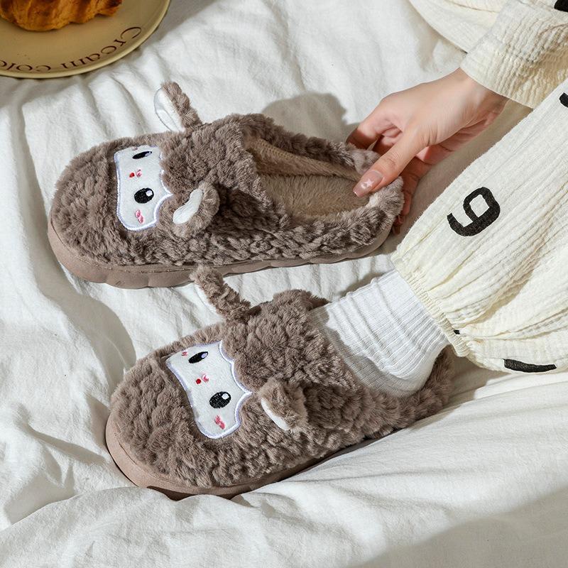 Cute cartoon velvet cotton slippers women's autumn and winter new indoor home soft bottom non-slip warm fluffy slippers