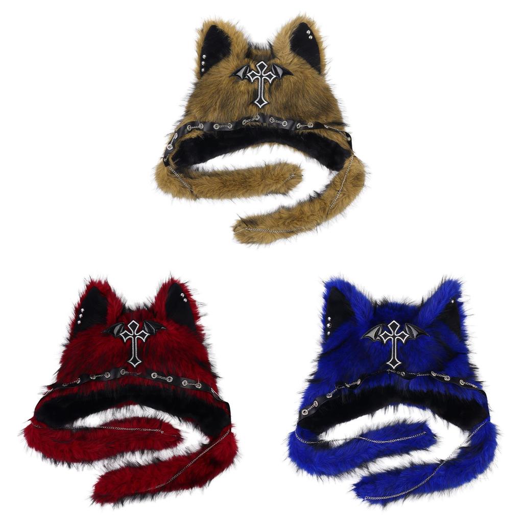 Plush Cat Ears Hat For Winter Warmth With Foldable Design For Punk Style Enthusiasts