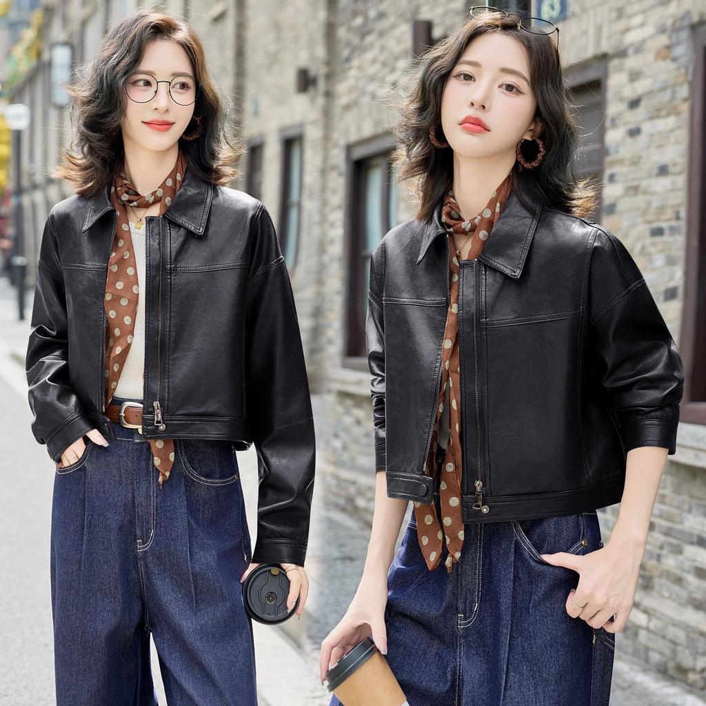 Damen High-End Lammlederjacke - 2025 Mode Umlegekragen Kurz Biker-Stil, Vielseitiges und Schickes Design.