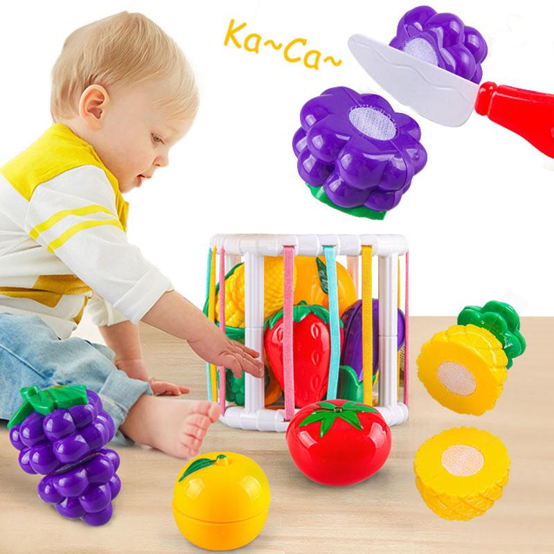 2 in 1 Montessori Baby Toys Cut Fruit Sensory Development Learning Educational Toy Colorful Block Sorting Game for Babies Infant