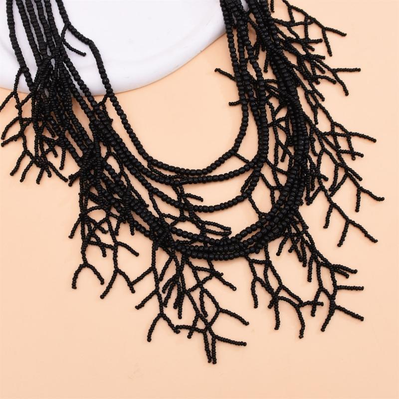 Handmade Multilayer Rice Beads Necklace Choker Necklace Jewelry For Women Skin Friendly Bohemian Dress Neck Wear
