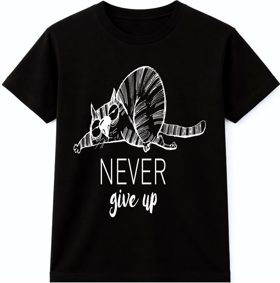 Never Give Up T Shirt Raccoon Graphic Tee Motivational Quote Cute Animal Shirt S