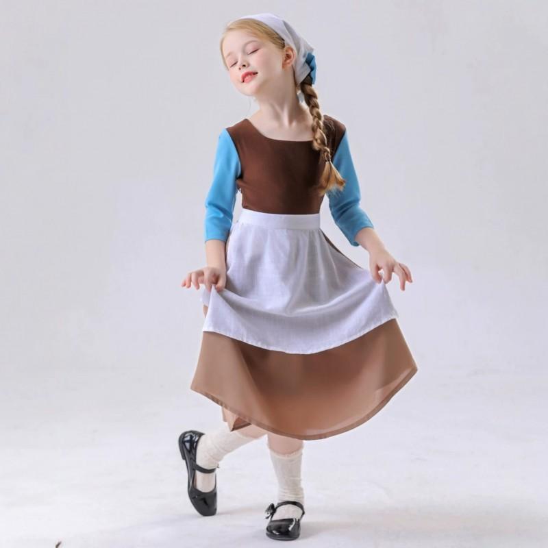 Girls Cinderella Cosplay Dress Medieval Maid Outfit Stage Performance Halloween Party