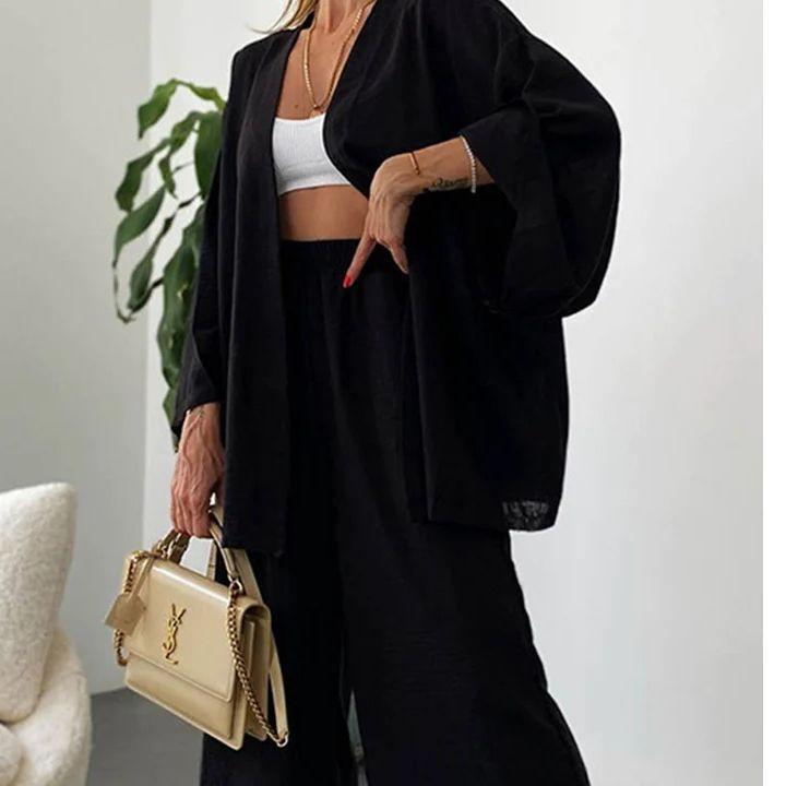 Summer Women's Wide-leg Trousers Suit Solid Color Loose Casual Temperament Two-piece Set
