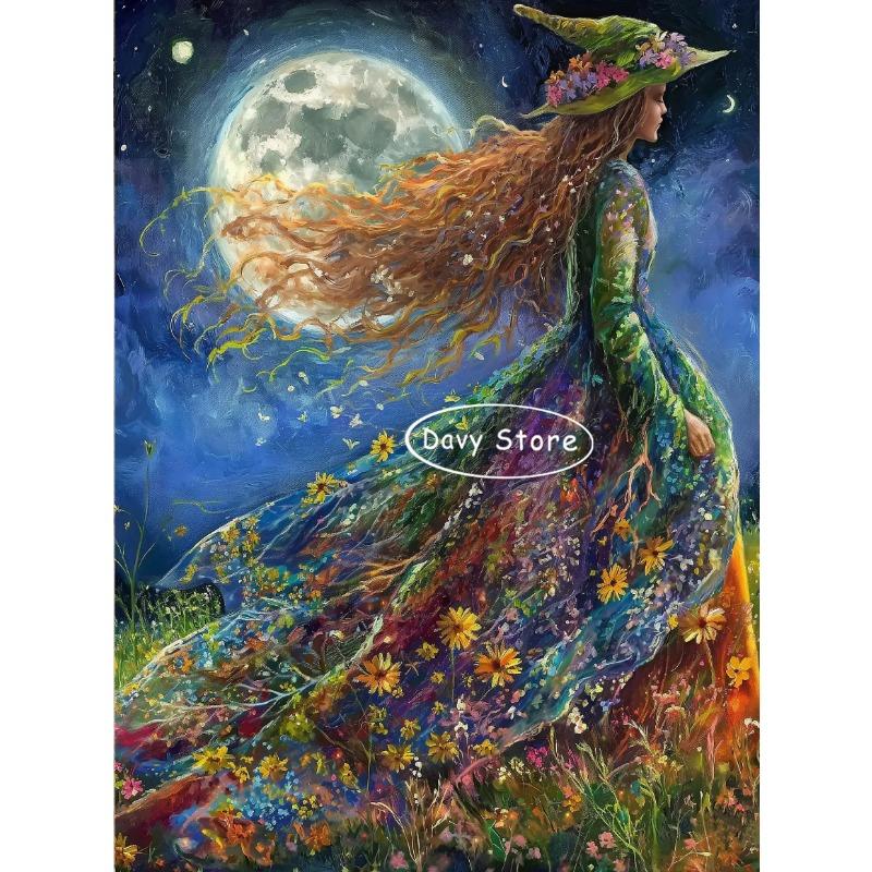 Witches Magic Mystical Print Posters Halloween Moon Witch Flowers Canvas Paintings Wall Art Picture for  Living Room Home Decor