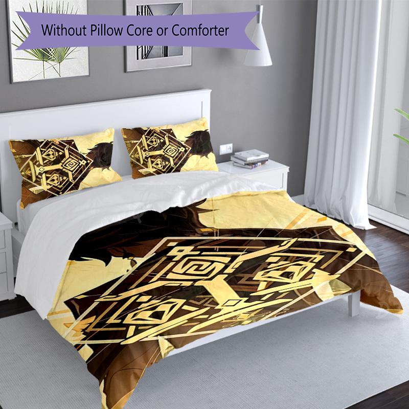 3pcs Genshin Impact pattern bedding set duvet cover set includes duvet cover &pillowcases, perfect all season bedroom decoration & gift