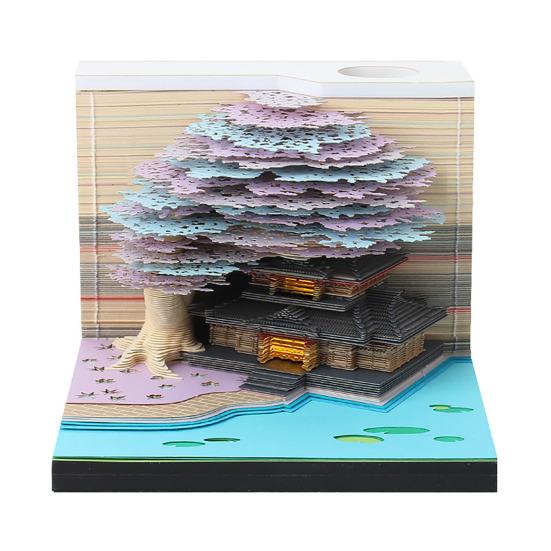3D Tearable Calendar with LED Light Artistic Paper Sculpture Tree House Illuminated Tear-off Calendar Special