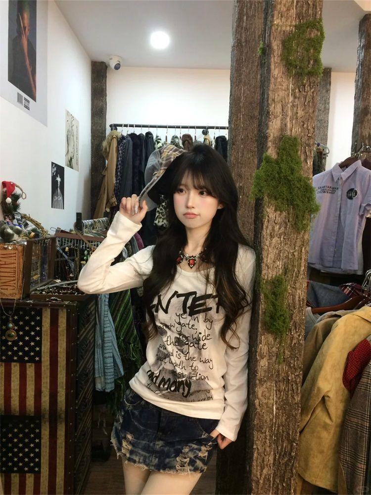 Long Sleeve Y2K T-shirts For Girls Printed Party Wear Women Sexy Tees Lady Fashion T-shirts